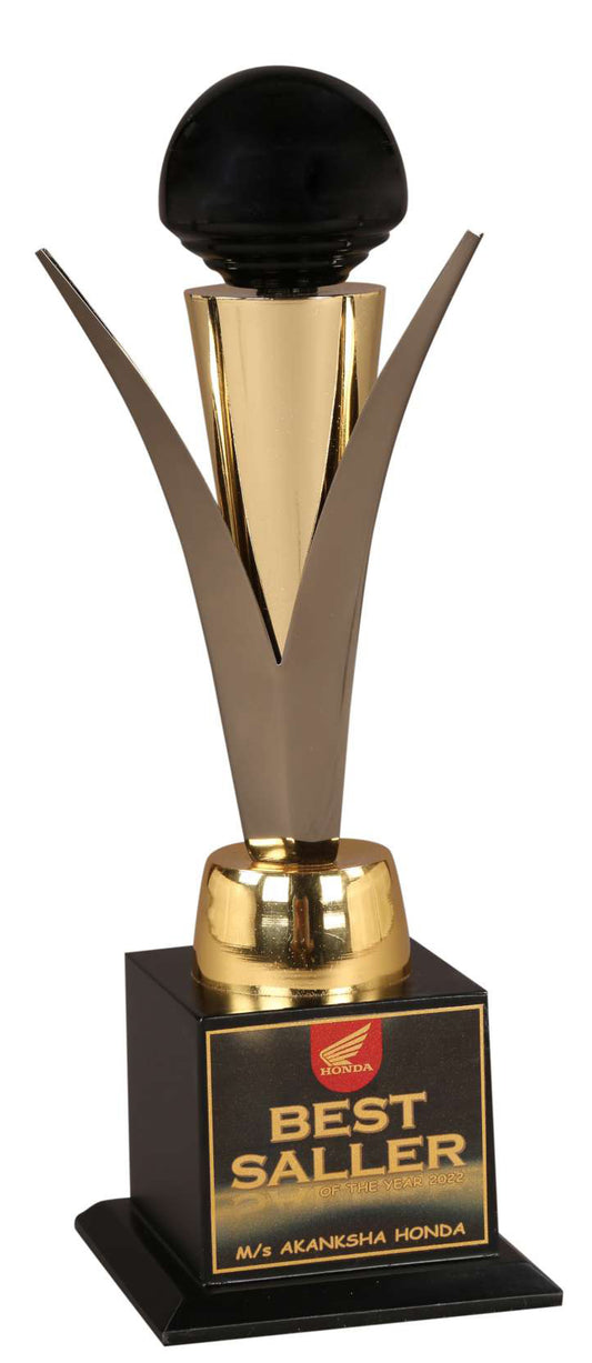 Black with Golden colour Metal Trophy  with Customization (10 inch) 2147